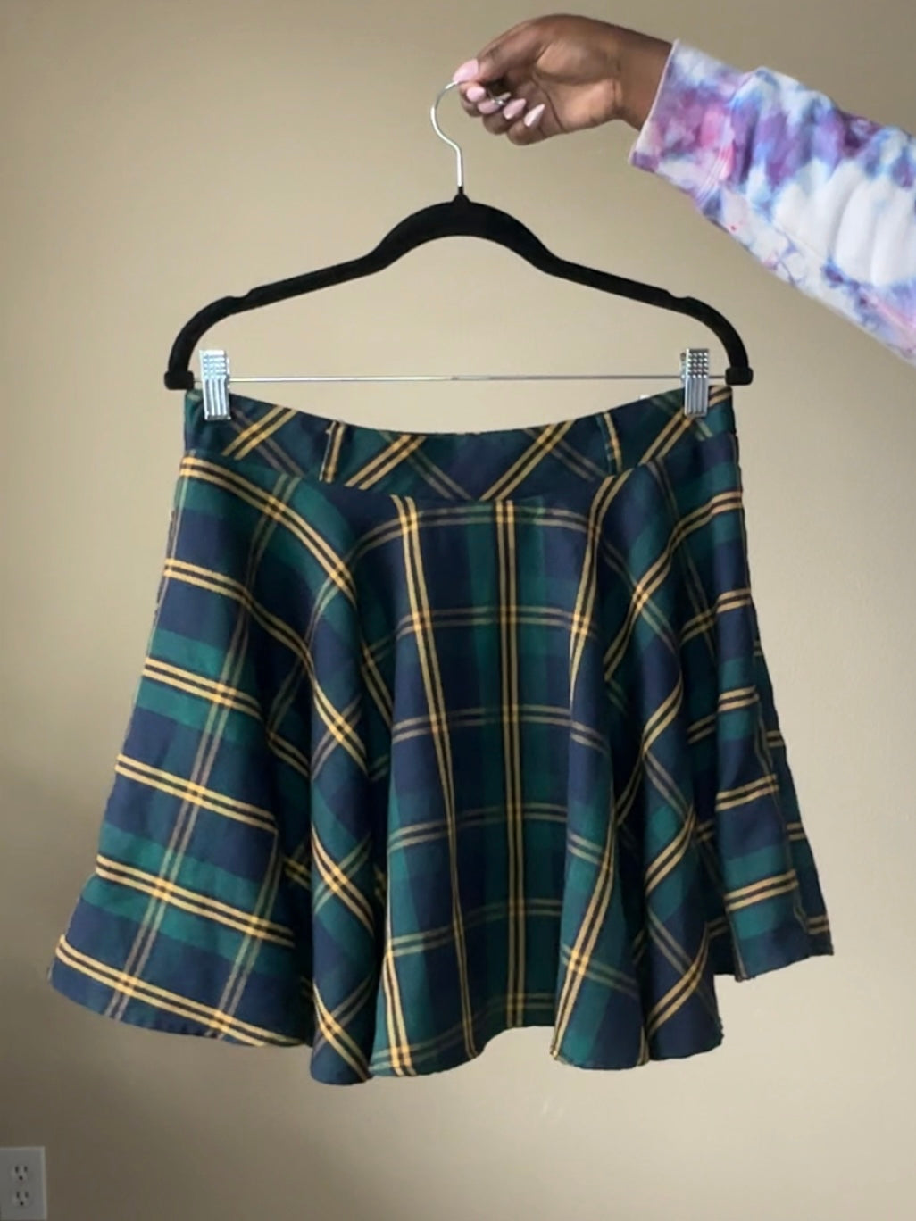 Blue and yellow plaid mini skirt best sale