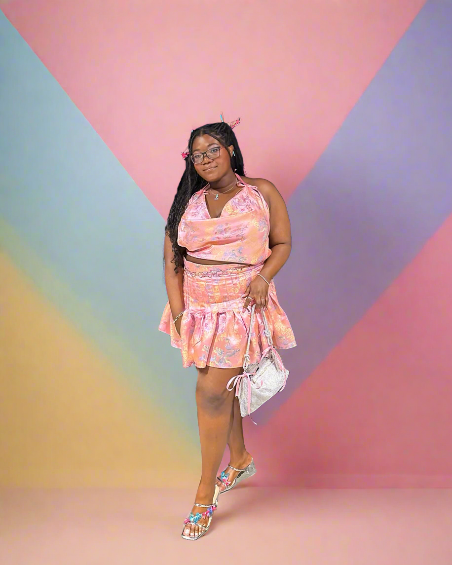 Pink Dragon Cowl Top & Pleated Skirt – Naheemah Azor
